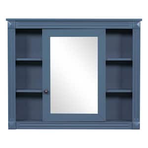 35 in. W x 28.7 in. H Medium Rectangular Blue Wood Surface Mount Soft Close Bathroom Medicine Cabinet with Mirror