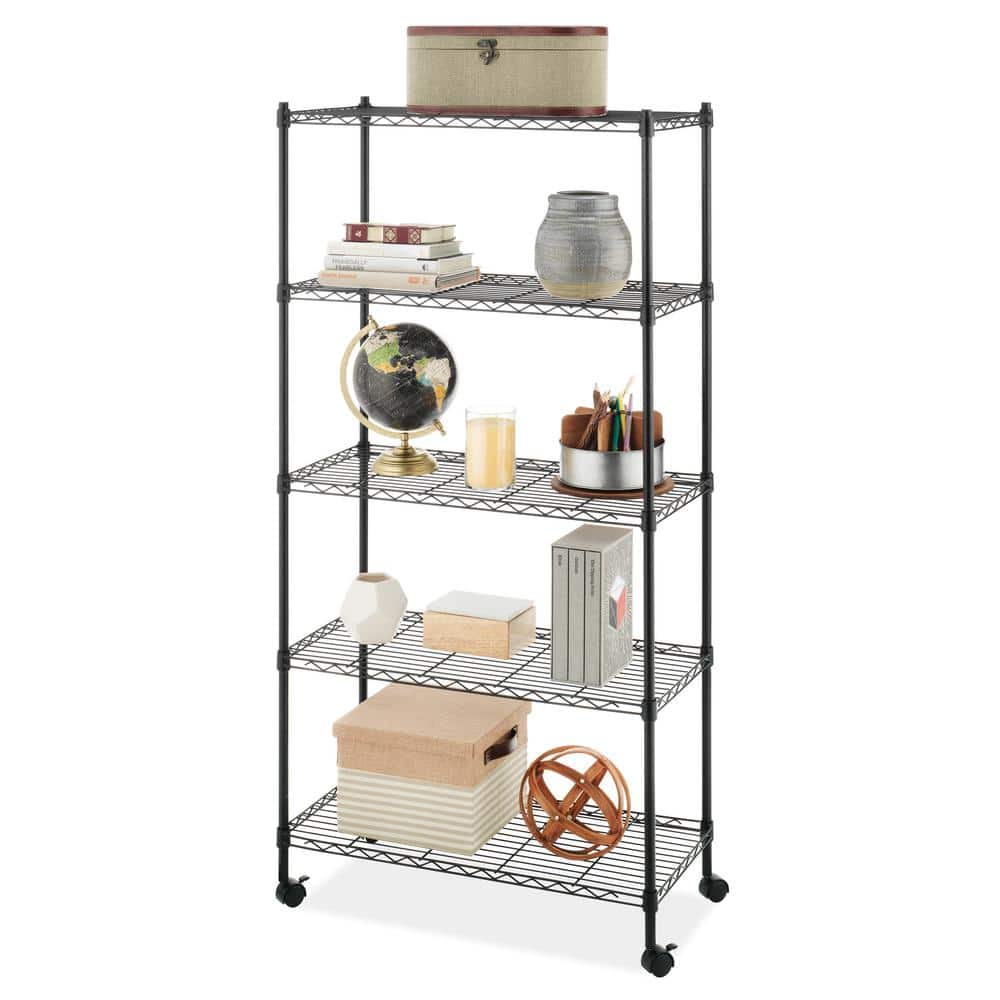 Whitmor Supreme Black 5-Tier Rolling Metal Shelf Cart