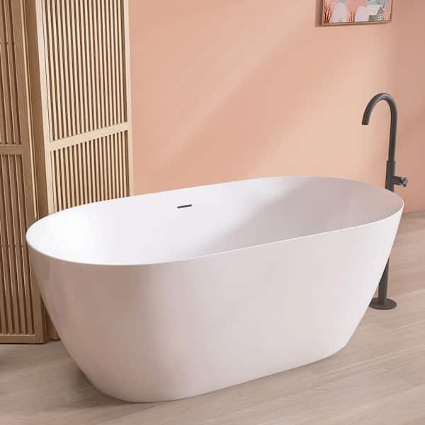 55 in. x 27.5 in. Acrylic Free Standing Tub Freestanding Soaking Bathtub with Pop-up Drain Alone Soaker Tubs in White