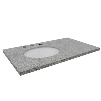37 in. W x 22 in. D x 2 in. H Gray Granite Vanity Top with Left Side Oval Sink