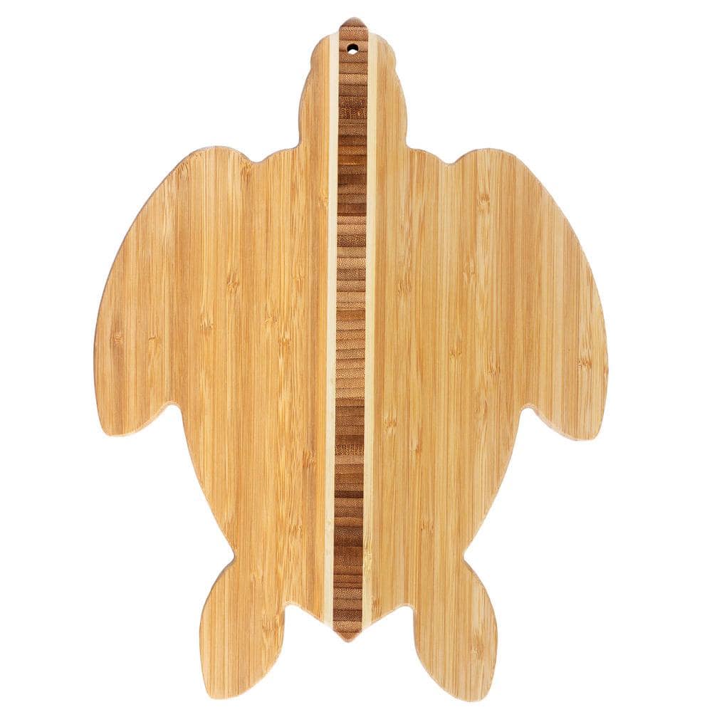 1-Piece Natural Wood Bamboo Cutting Board and Charcuterie, Turtle Shaped Cu