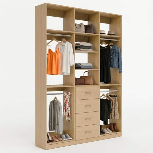 Alto Collection 105 in. W Oak Wall Mounted 2-Double Hang and 4-Drawer with Extensions Wood Closet System