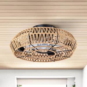 forrest 19 in. 4-Light Indoor Farmhouse Brown Jute Woven Caged 7-Blade Ceiling Fan with Lights and Remote