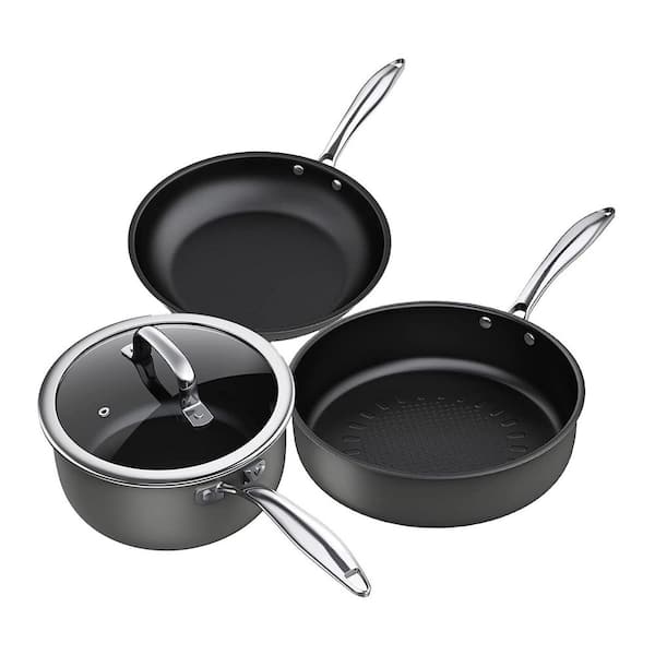 Stainless Steel Induction Cookware Nonstick Pots and Pans Set 4pcs Oven Dishwasher Safe with Lids Silver