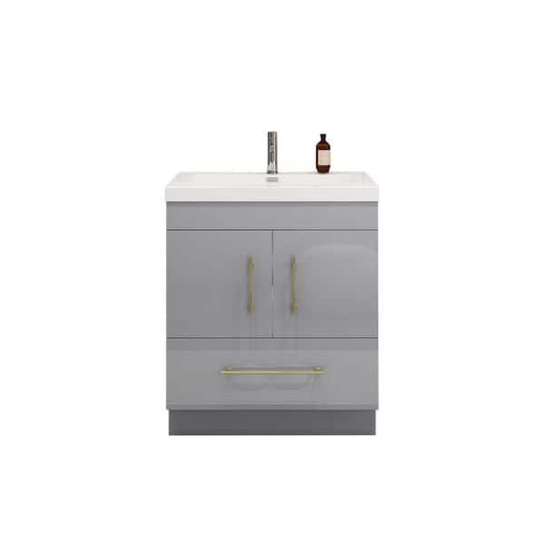 Elsa 29.53 in. W x 35.44 in. H x 19.69 in. D Bathroom Vanity in High Gloss Gray with White Acrylic Top