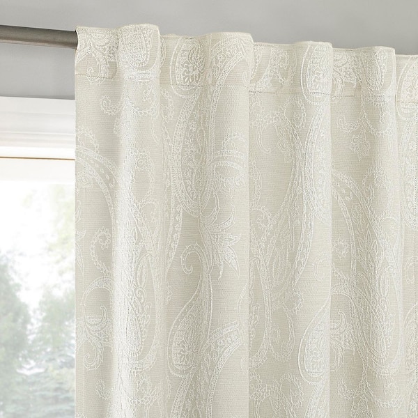 Sun Zero Pedra Paisley Embroidery Pearl Polyester 40 in. W x 63 in. L Back Tab 100% Blackout Curtain (Single Panel)