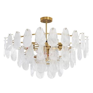 12-Light Gold Modern Crystal Chandelier, 3-Layers Ceiling Light for Living Room, Bulbs Included