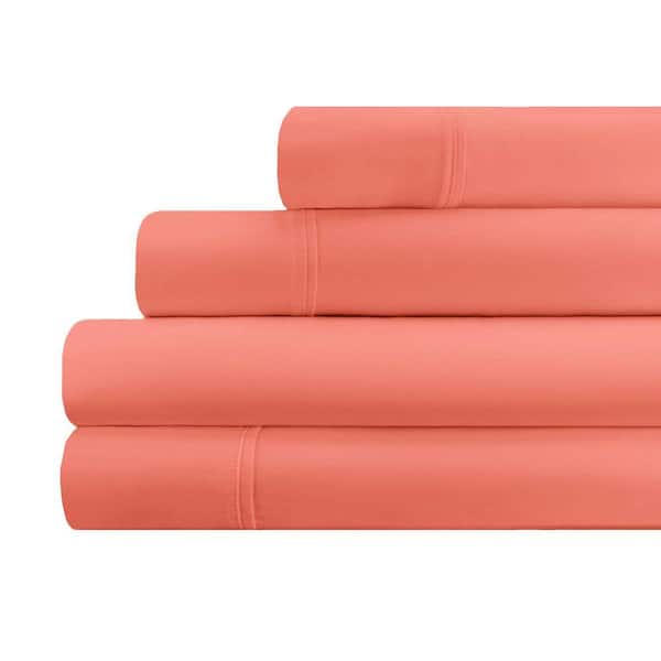 700 Thread Count 4-Piece Coral Egyptian Cotton Solid Deep Pocket Queen Sheet Set