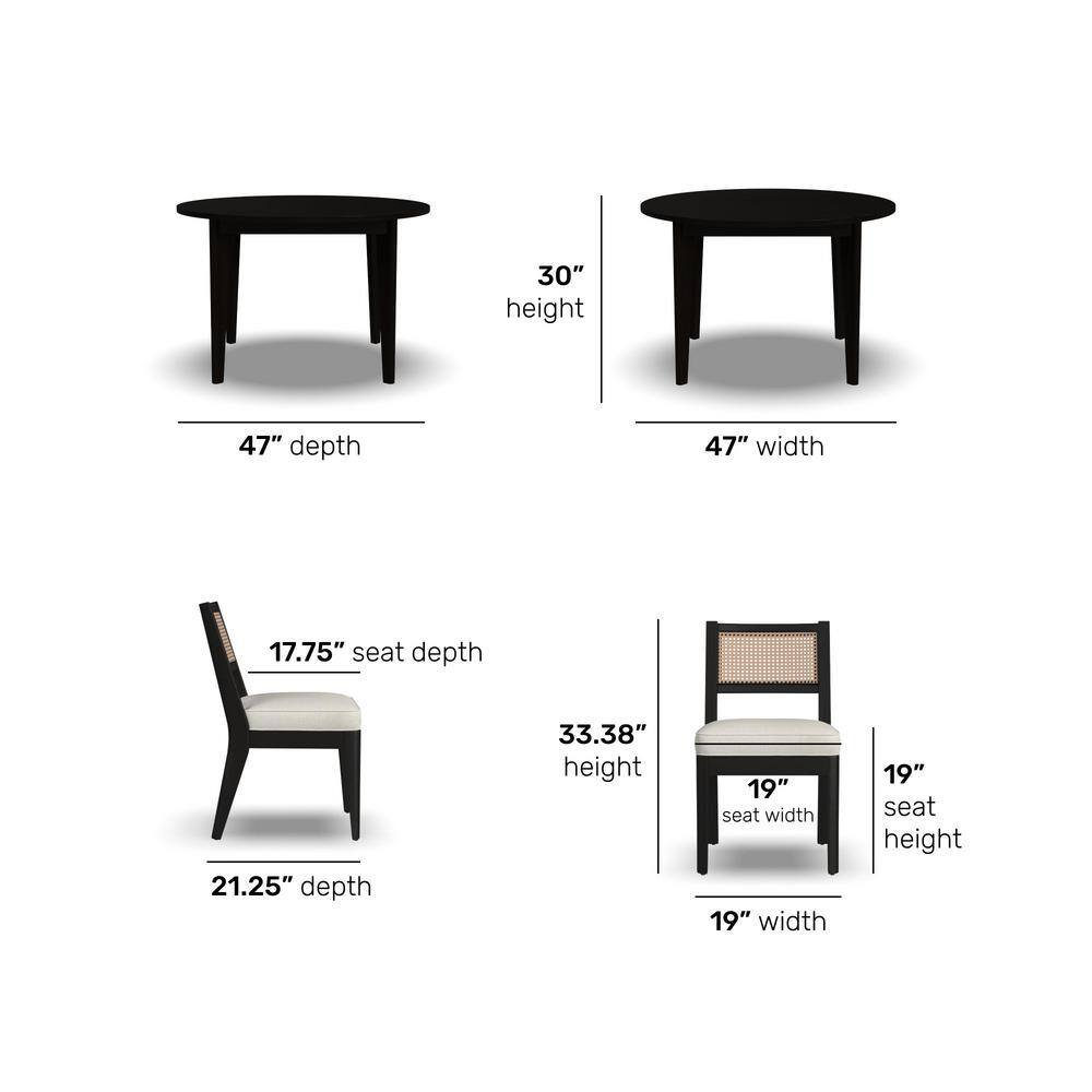 Brentwood Black Wood Round Dining Set with Ivory Cushions