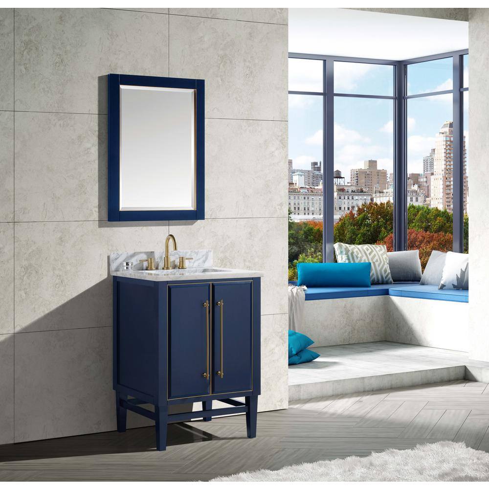 Mason 24'' Navy Blue Solid Wood Bathroom Vanity Base with Gold Trim