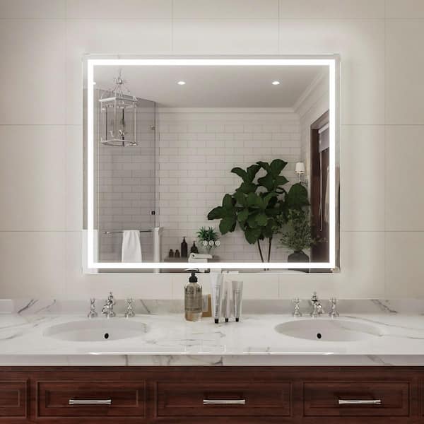 Claro 42 in. W x 36 in. H Rectangular Frameless LED Wall Bathroom Vanity Mirror in Satin Sliver