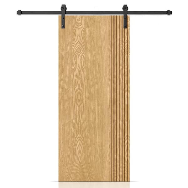 CALHOME 24 in. x 84 in. Hollow Core Weather Oak Stained Oak Veneer Composite Interior Sliding Barn Door with Hardware Kit