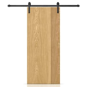 42 in. x 84 in. Hollow Core Weather Oak Stained Oak Veneer Composite Interior Sliding Barn Door with Hardware Kit