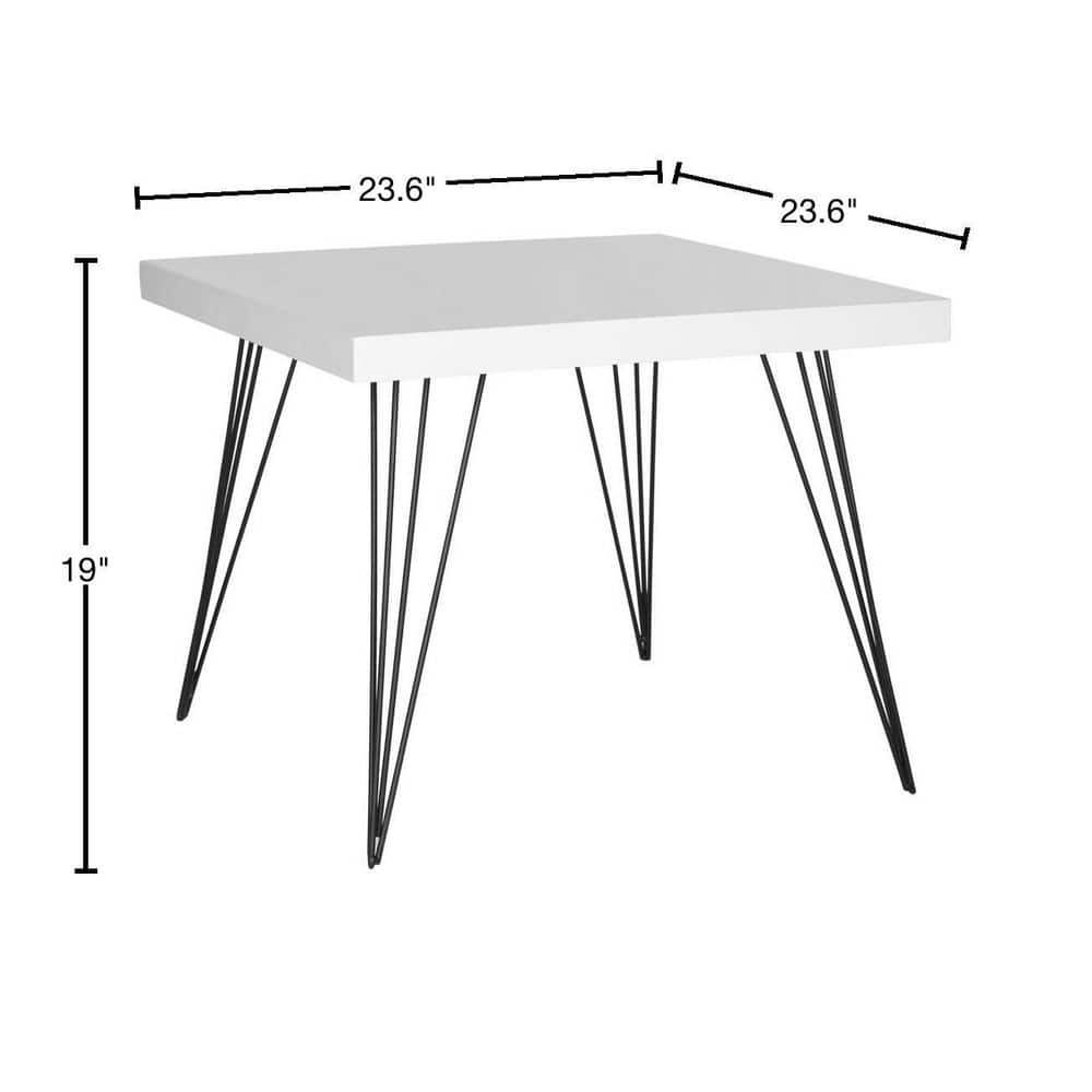 24" Transitional Square Coffee Table in White Lacquer & Black Metal