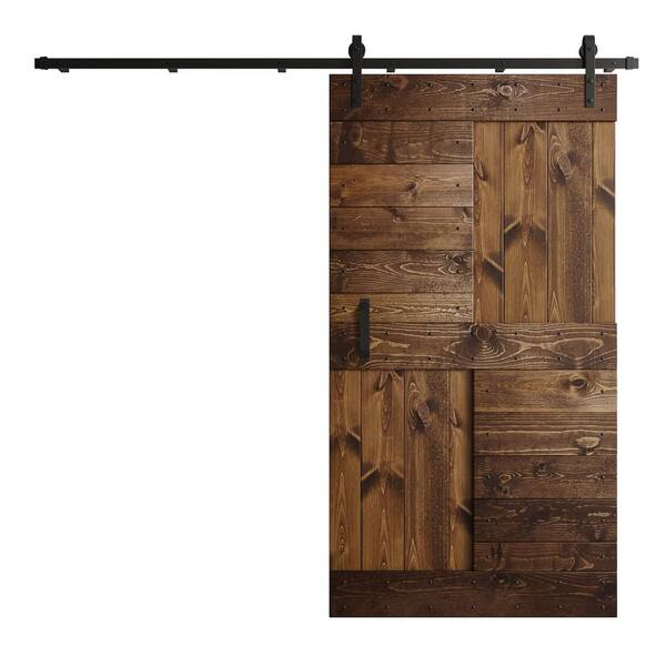 COAST SEQUOIA INC S Series 42 in. x 84 in. Dark Walnut DIY Knotty Wood Sliding Barn Door with Hardware Kit