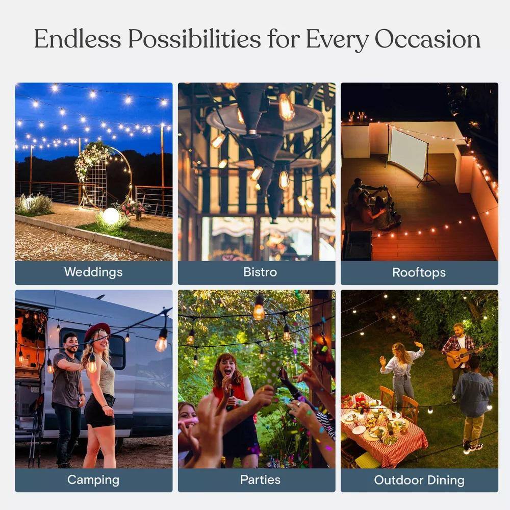 Clear Dimmable LED Edison Bulbs for Outdoor String Lights, 15-Pack
