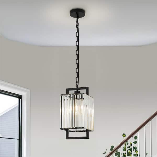 Matte Black Mini Crystal Pendant Light for Kitchen Island 1-Light Pendant Light Fixture