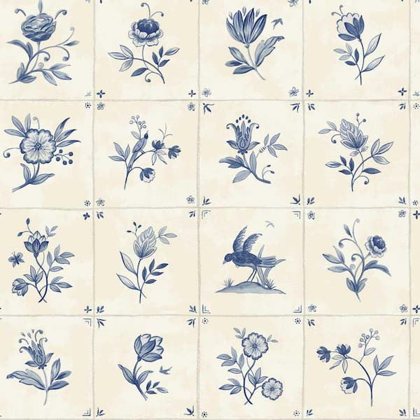 Lisbon Blue Azulejo Tile Vinyl Peel and Stick Textured Wallpaper Roll (Covers 28 sq. ft. )