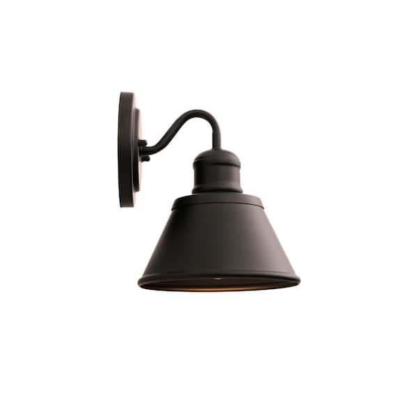 Hampton Bay Cann River 9.5 in. Matte Black Outdoor Wall Lantern Sconce Light with Metal Shade