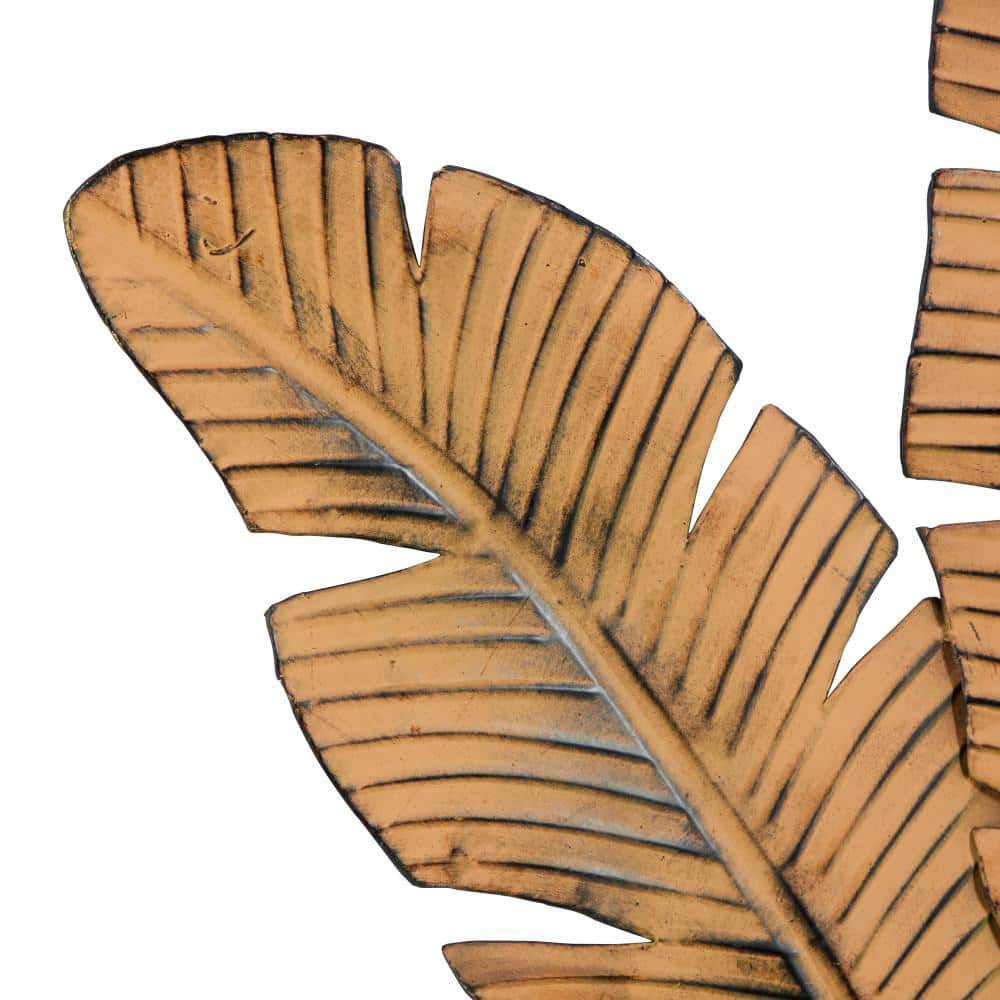 Large Green and Brown Metal Palm Leaf Wall Sculpture