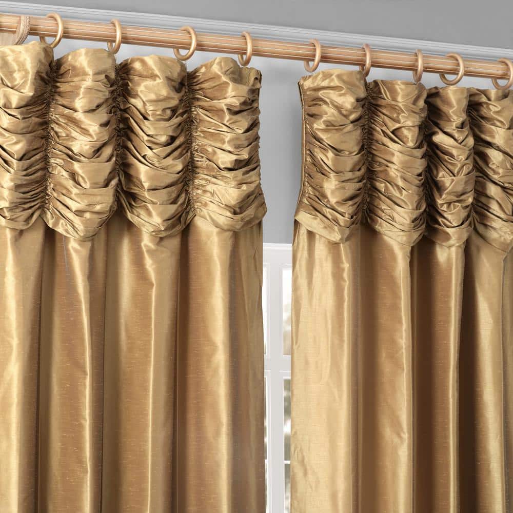 Flax Gold 84" Faux Silk Room-Darkening Curtains