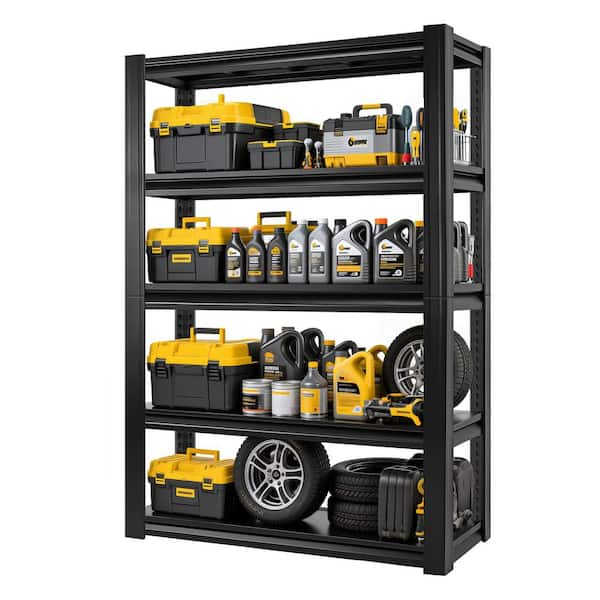 5-Tiers Heavy Duty Metal Adjustable Garage Pantry Organizer Shelving Unit in Black (47.2 in. W x 72 in. H x 17.7 in. D)