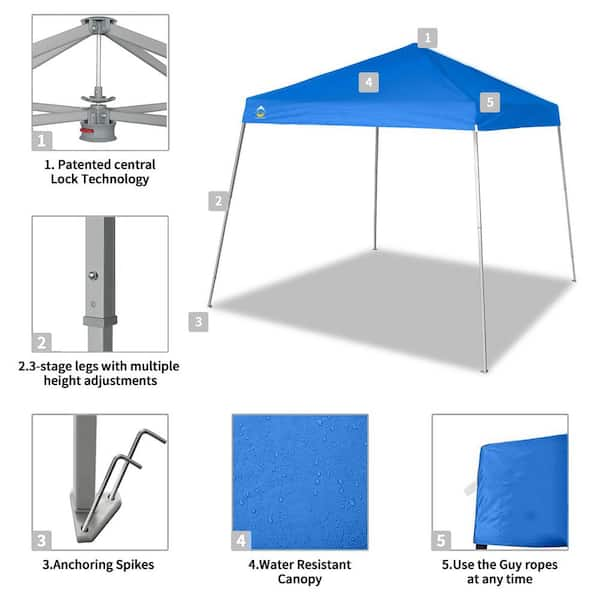 Crown Shades 10x10ft Instant Pop Up Folding Shade Canopy w/Carry Bag, Blue  