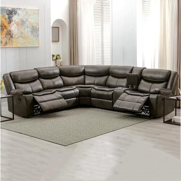 Opnieuw schieten Festival breken Magic Home 107 in. Taupe Leather L Shaped Sectional Sofa Motion Couch with  2 Manual Recliner, Brown CS-W82234341 - The Home Depot