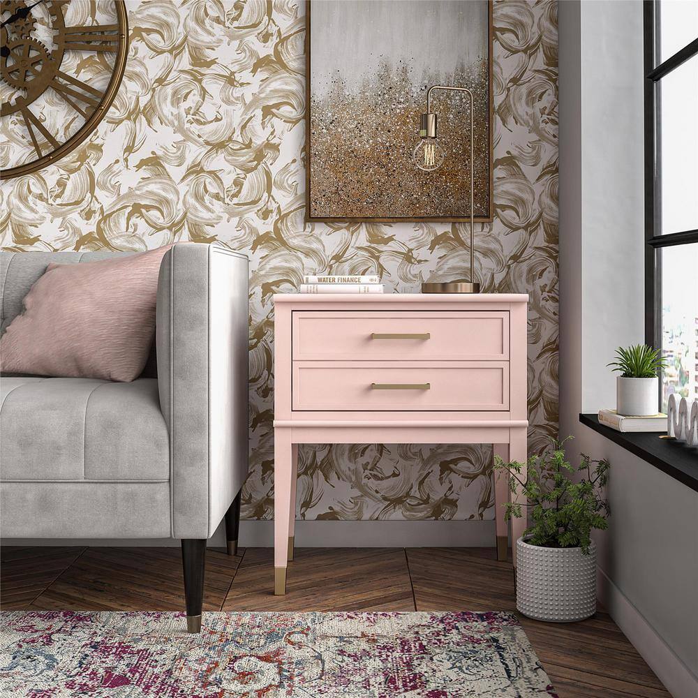 Westerleigh Modern Farmhouse Pink Wood Nightstand with Gold Accents