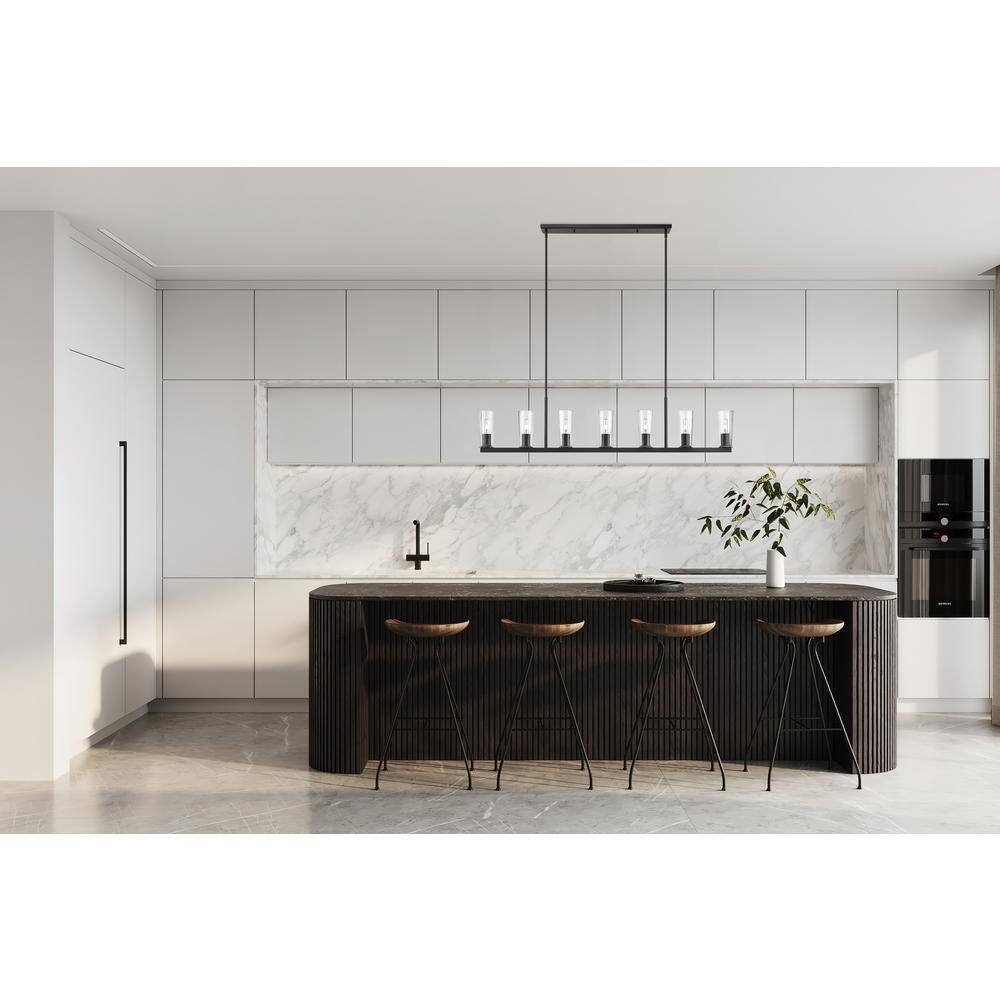 Matte Black 7-Light Linear Chandelier with Tapered Glass Shades