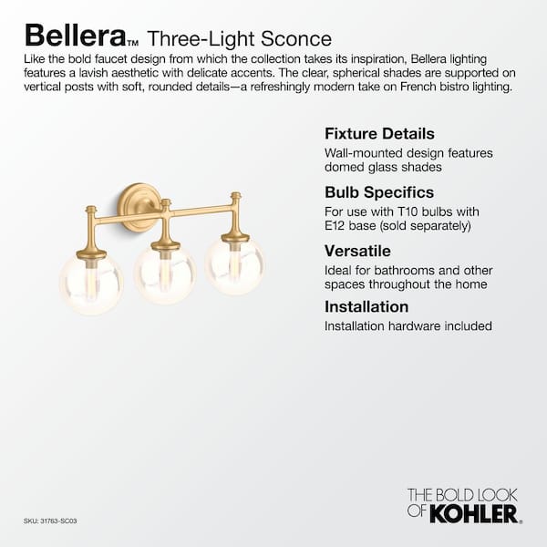 KOHLER Bellera 3-Light Brushed Moderne Brass Wall Sconce