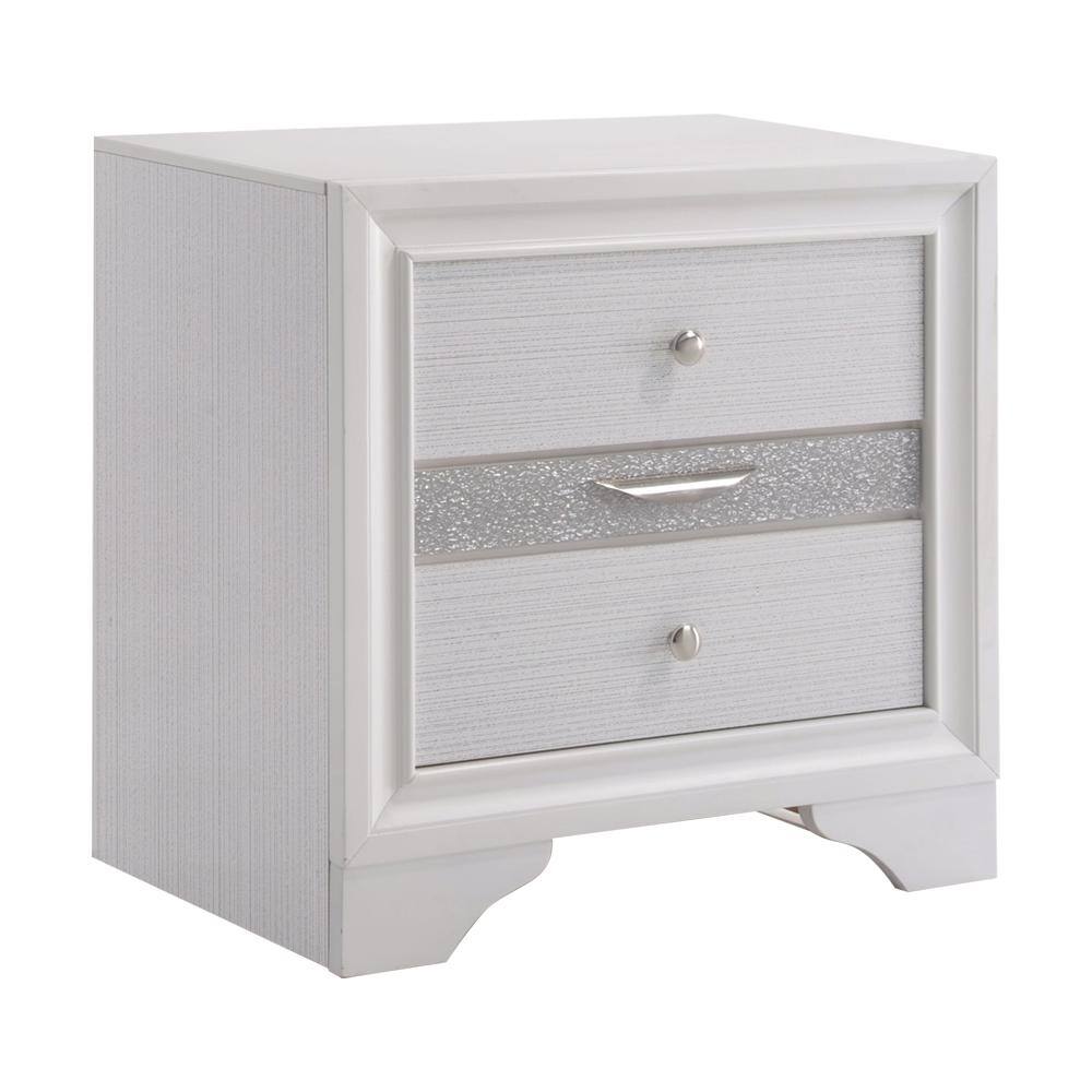 Elegant Naima 3-Drawer White Nightstand with Light Gray Trim