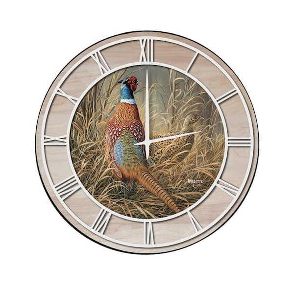 Unbranded "Late Season Solitude" Woodgrain Accent and White Numbers Imaged Wall Clock
