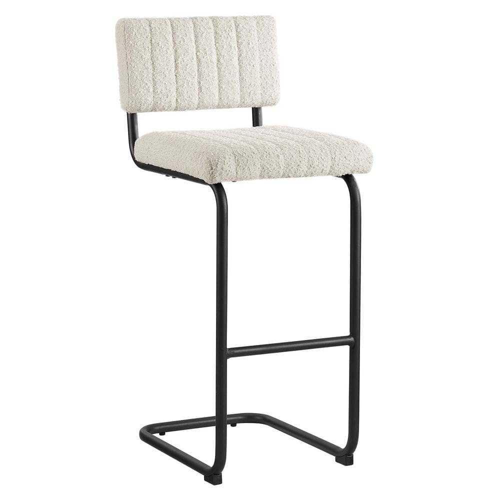 MODWAY Parity Boucle 30.5 in. Black Ivory Metal Bar Stool Counter Stool with Upholstery Seat 2 (Set of Included)