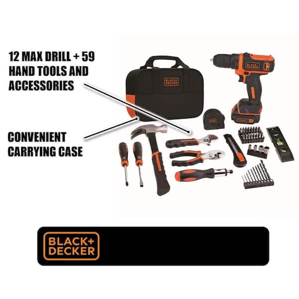  BLACK+DECKER 8V Drill & Home Tool Kit, 57 Piece (BDCD8PK) : Home  & Kitchen