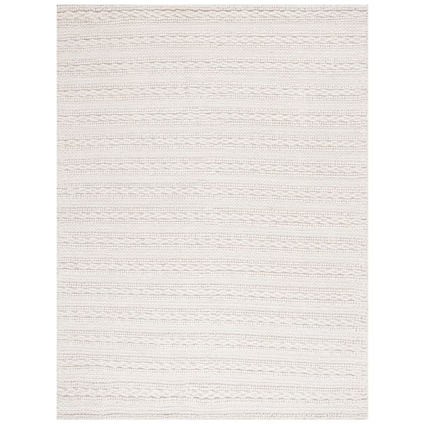 Natura 9 ft. x 12 ft. Ivory Solid High-Low Striped Area Rug