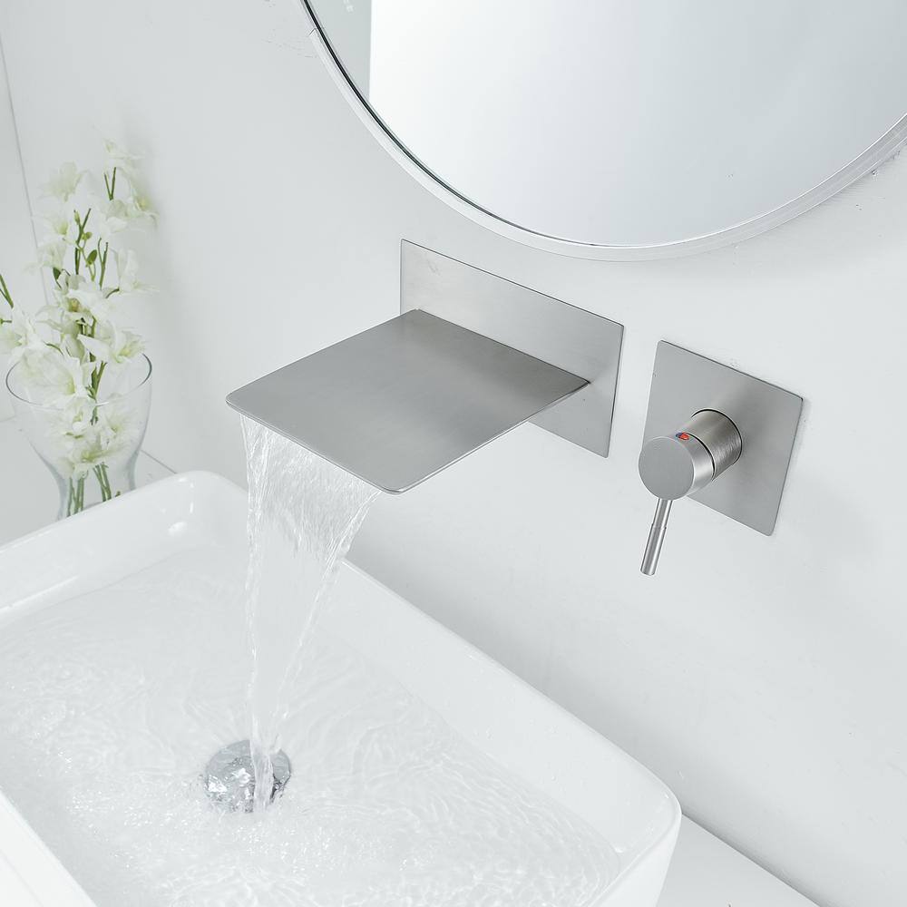 Brushed Nickel Wall-Mount Waterfall Bathroom Faucet