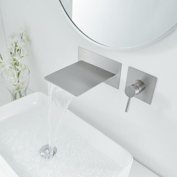 Single Handle Wall Mounted Faucet with Spot Resistant in Brushed Nickel Valve Included