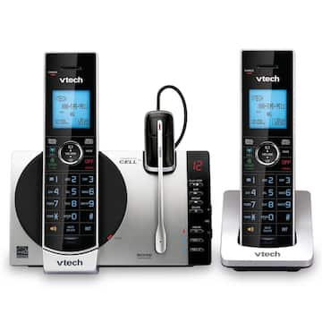 2-Handset and 1-Cordless Headset Expandable Cordless Phone with Connect to Cell and Answering System