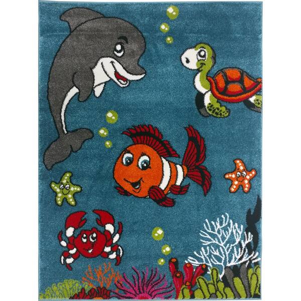 KC CUBS Multi Color Kids Children and Teen Bedroom and Playroom Clown Fish and Sea School Friends 5 ft. x 7 ft. Area Rug