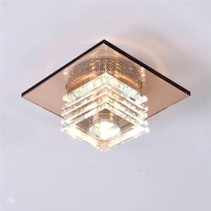 Kansas 7 in. 1-Light Clear Smoke Unique Statement Square Rectangle Flush Mount with Crystal Accents