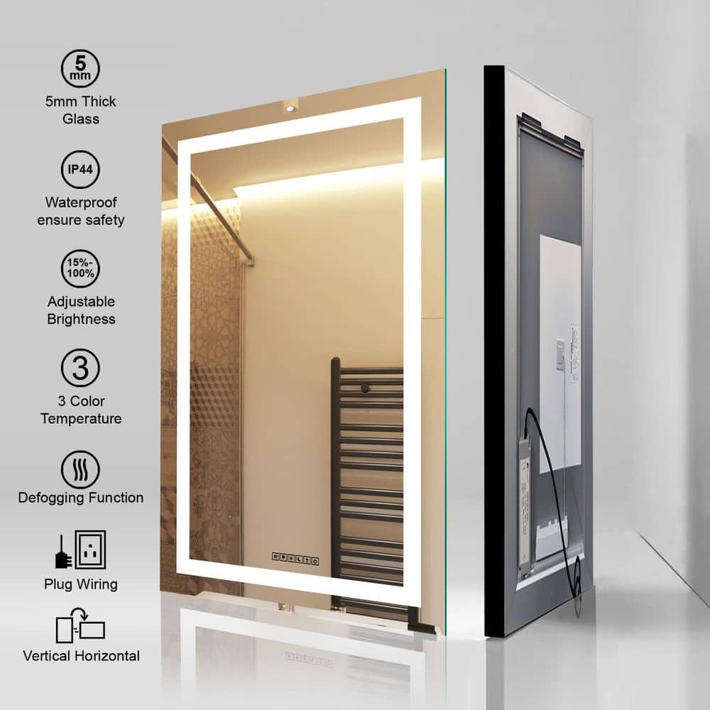 24" x 36" Frameless LED Lighted Rectangular Bathroom Mirror