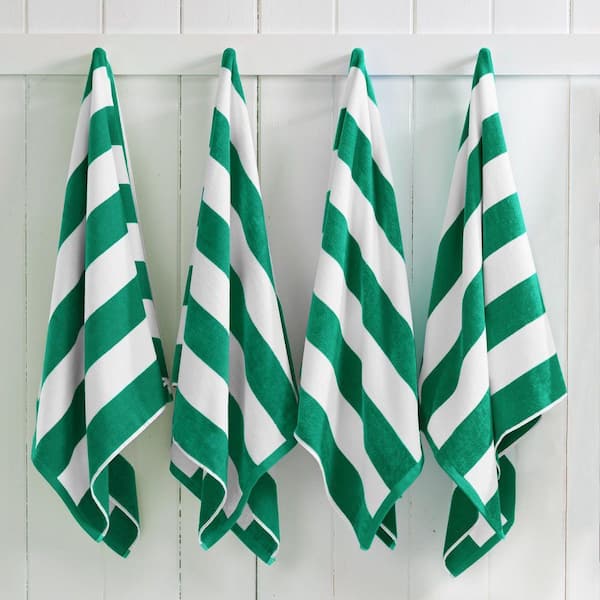 New Green 100% Cotton Cabana 4-Pack Oversized Beach and Pool Towels