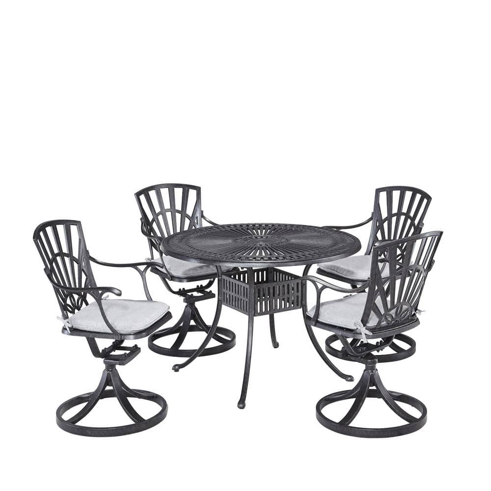 HOMESTYLES Grenada Charcoal Gray 42 in. 5Piece Cast Aluminum Round Outdoor Dining Set with Gray
