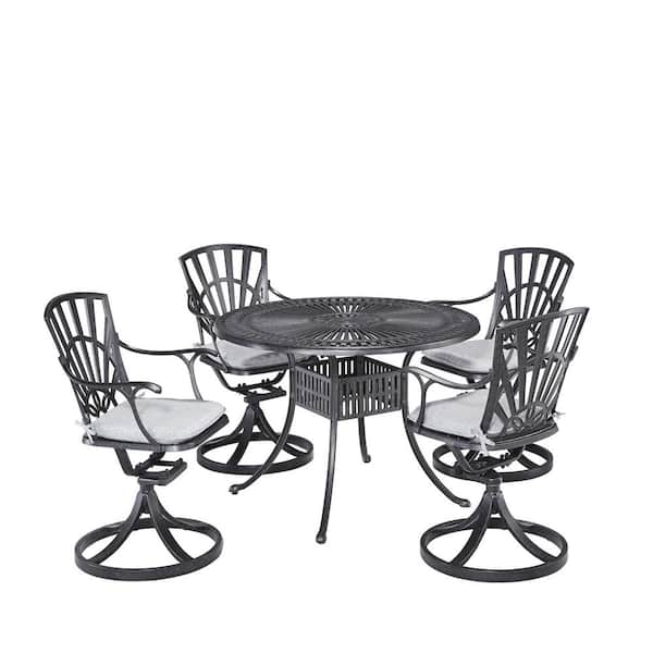 HOMESTYLES Grenada Charcoal Gray 42 in. 5-Piece Cast Aluminum Round Outdoor Dining Set with Gray Cushions