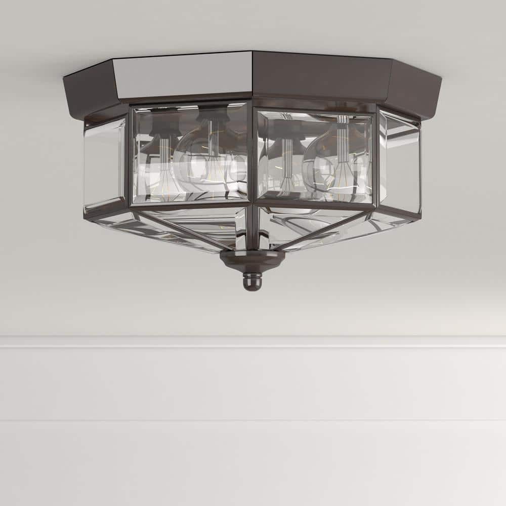 Antique Bronze Beveled Glass 11'' Flush Mount Ceiling Light
