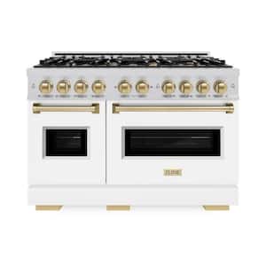 Classic 48 in. 8-Burner Gas Range with Double Oven in Stainless Steel, Matte White, and Champagne Bronze