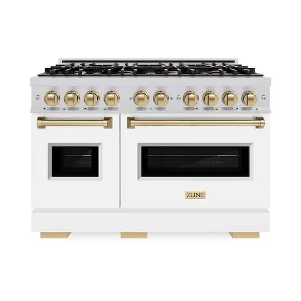 Classic 48 in. 8-Burner Gas Range with Double Oven in Stainless Steel, Matte White, and Champagne Bronze