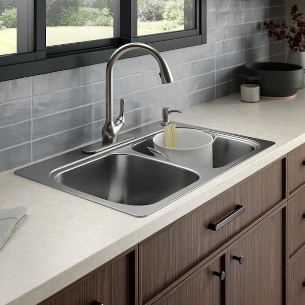 KOHLER Verse 33 in. Drop-in Double Bowl 20 Gauge Stainless Steel Kitchen  Sink with 4-Holes K-RH5267-4-NA - The Home Depot