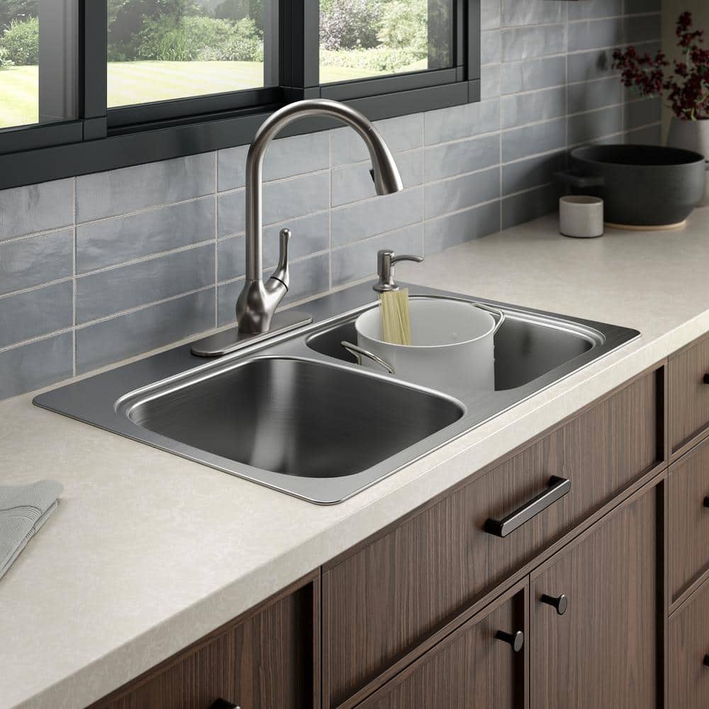 33'' Brushed Stainless Steel Double Bowl Drop-In Kitchen Sink